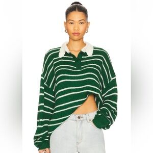 Lioness Green and White Striped Long Sleeve Top